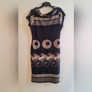 Jonathan Martin Black and Cream  Circle Sheath Dress